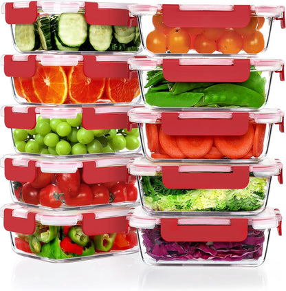 VERONES 10 Pack 22 OZ Glass Meal Prep Containers, Airtight Glass Lunch Containers Set, Food Storage Containers with Lids,BPA Free, for Microwave, Oven, Freezer & Dishwasher Friendly,White