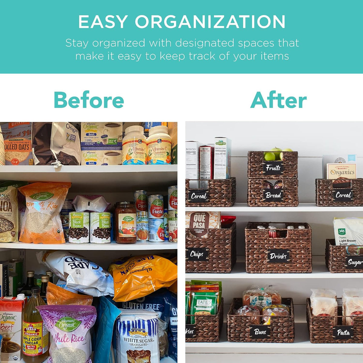 Best Choice Products Set of 4 9x12in Water Hyacinth Pantry Baskets, Woven Organizers w/Chalkboard Label, Chalk Marker - Natural
