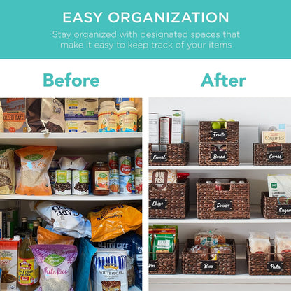Best Choice Products Set of 4 9x12in Water Hyacinth Pantry Baskets, Woven Organizers w/Chalkboard Label, Chalk Marker - Natural