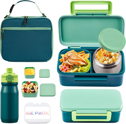 JXXM Bento Lunch Box for Kids With 8oz Thermo, Leakproof Bento Box with with 2 Compartments, Insulated Bottle, Lunch Bag, BPA Free Dishwasher Safe for School Girls Boys (Pink)