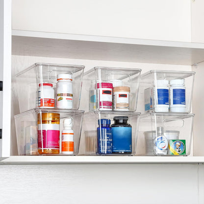 Vtopmart 6 Pack Clear Stackable Storage Bins with Lids, Large Plastic Containers with Handle for Pantry Organizer and Storage,Perfect for Bathroom,Cabinet,Kitchen,Fridge,Closet Organization