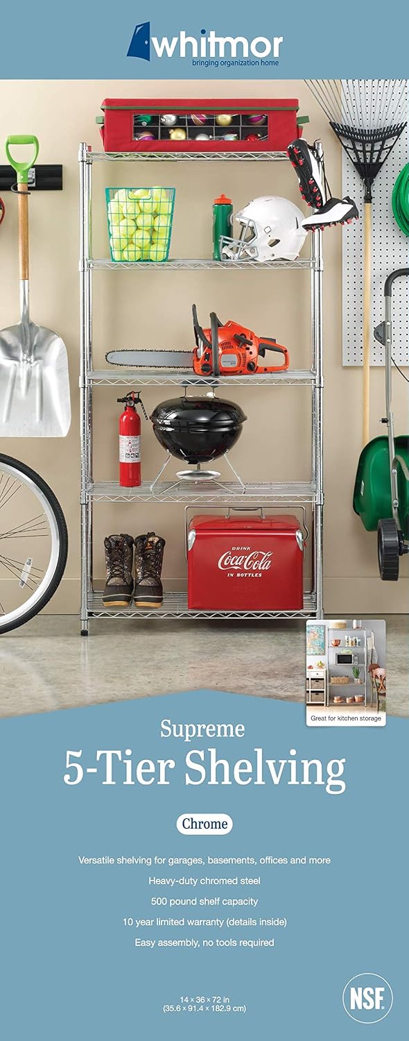 Whitmor 2-Wire Shelving Unit, Metal Storage Shelves, Stacking Shelf with Basket, Easy Assembly Home Organizer for Pantry, Kitchen, Garage, Plant