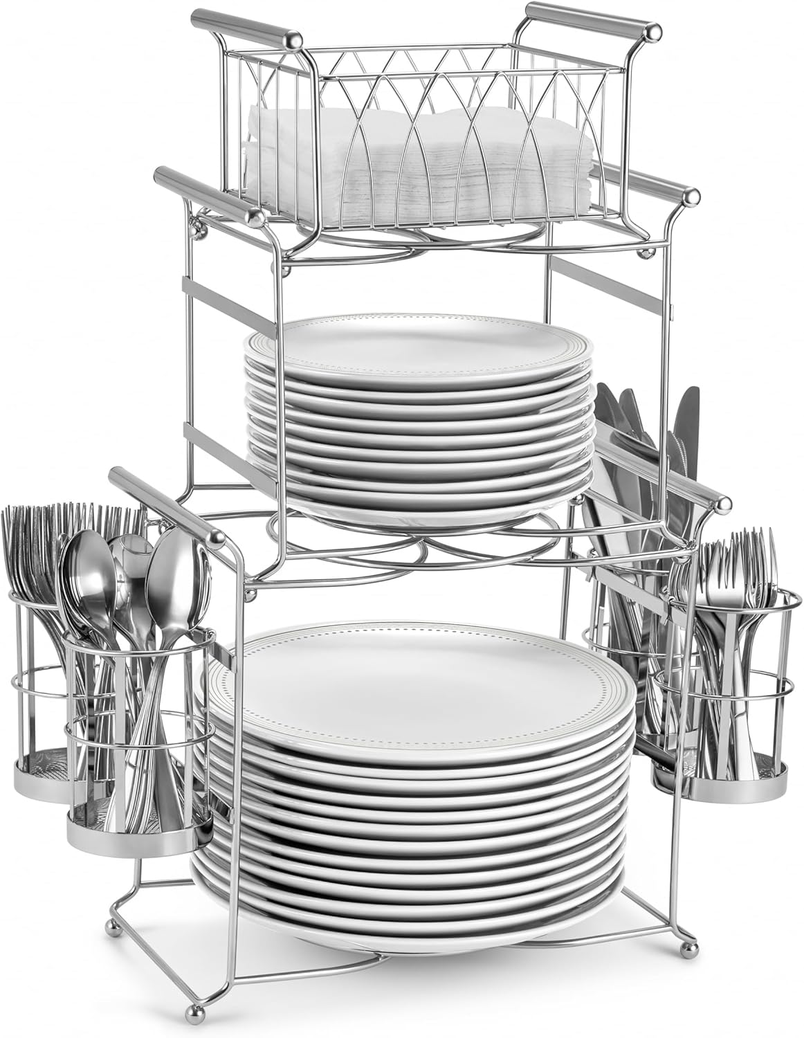 Sorbus® Buffet Caddy — 7-Piece Stackable Set Includes Plate, Napkin, and Silverware Holder, 3-Tier Detachable Tabletop Organizer — Ideal for Kitchen, Dining, Entertaining, Parties,Thanksgiving (Black)