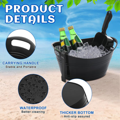 Zhehao 10 Pcs Ice Bucket for Parties 4.5 l Oval Beverage Tub with 5 Plastic Ice Scoops and 5 Tongs Champagne Bucket for Beer Wine Cocktail Beverage Bar Banquet Family Gathering (Large Scoops, Clear)