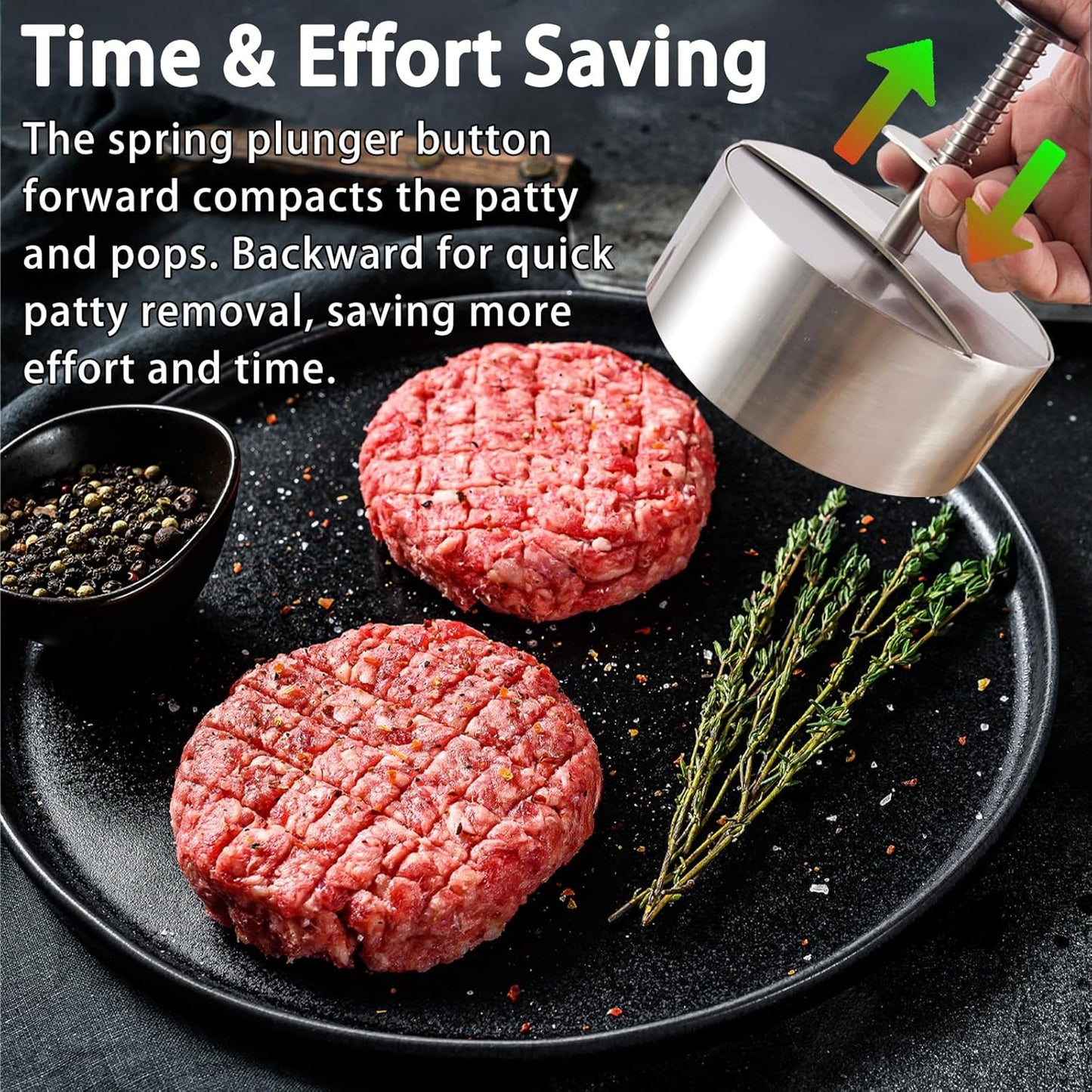304 Stainless Steel Burger Press, Heavy Duty Adjustable Hamburger Meat Press Maker, Non-Stick Stuffed Patty Molds with150 PCS Hamburger Patty Paper for Beef, Vegetables, Meat, BBQ, Party Grill