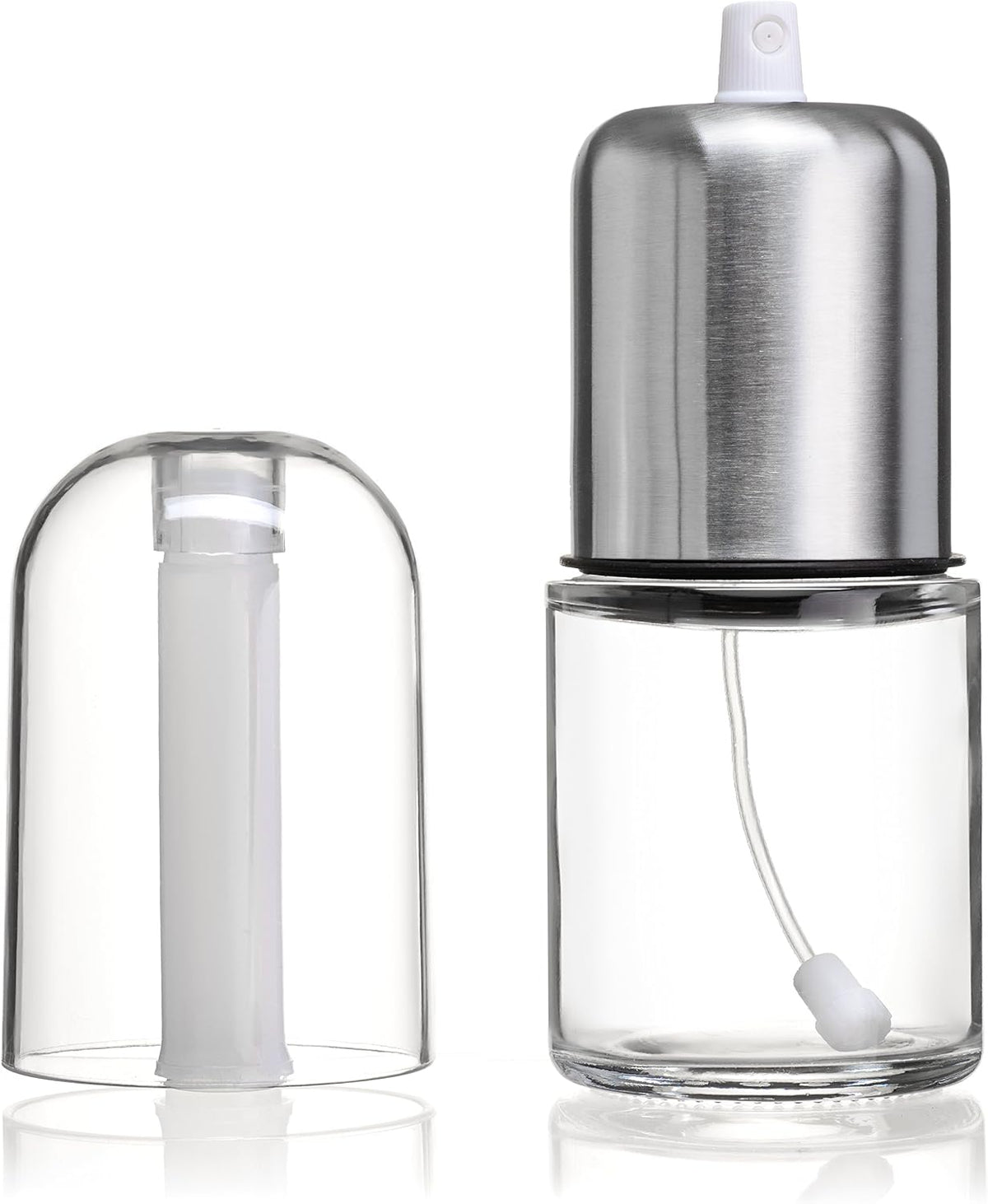 Olive Oil Sprayer and Oil Mister Elegant Glass Bottle with Clog-Free Filter & Leak Proof Top - Stainless Steel