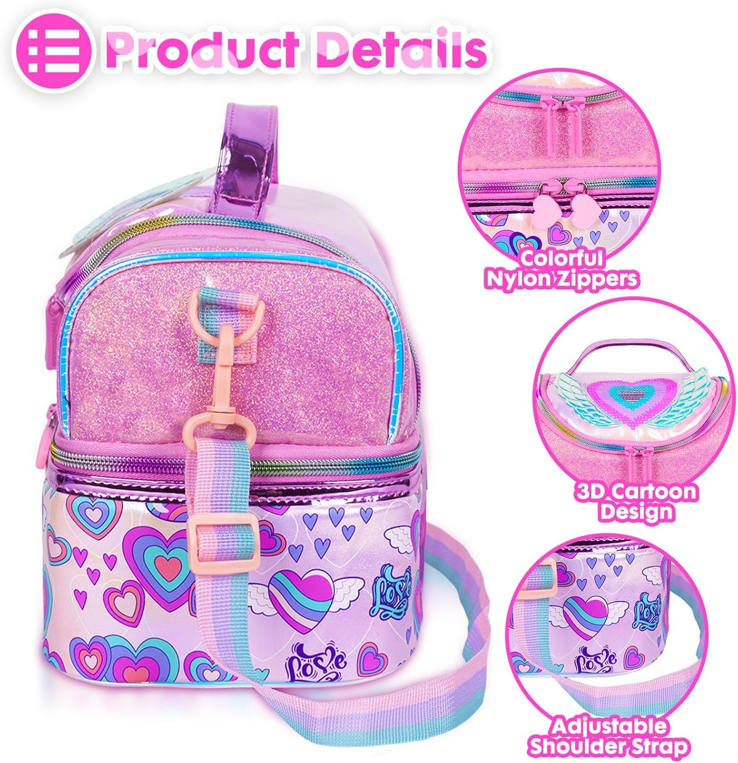 Kids Double Decker Cooler Insulated Lunch Bag, Back to School Large Meal Tote for Boys, Girls, Men, Women, with Adjustable Strap, Soccer