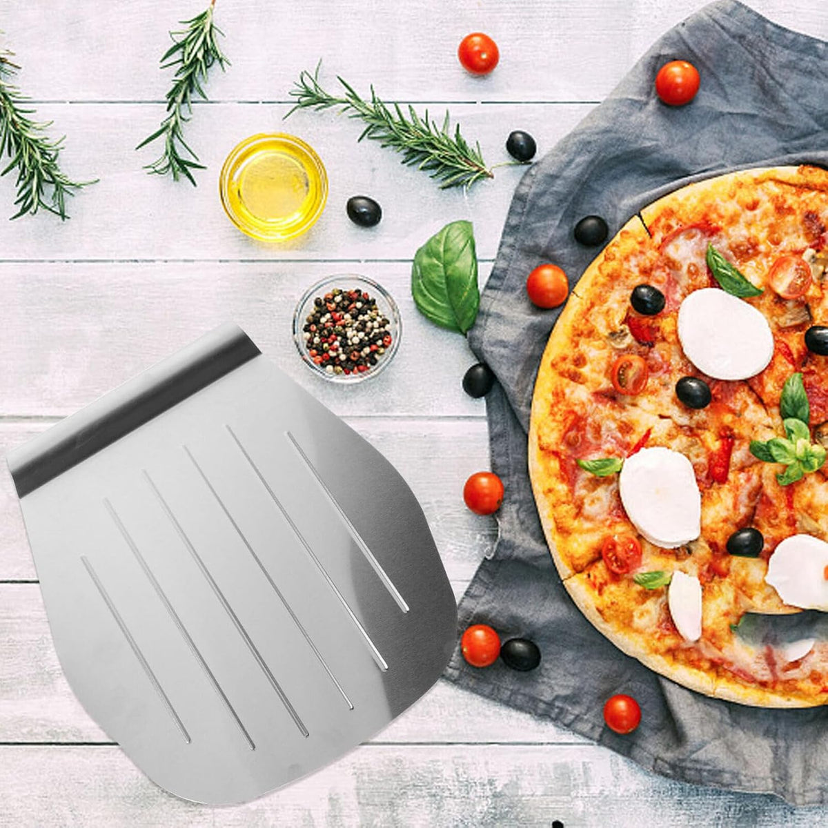 Pizza Peel Stainless Steel Metal Pizza Spatula Paddle, 11 Inch Cake Baking Tools - Cake Lifter Shovel & Tray for Baking Bread, Pie