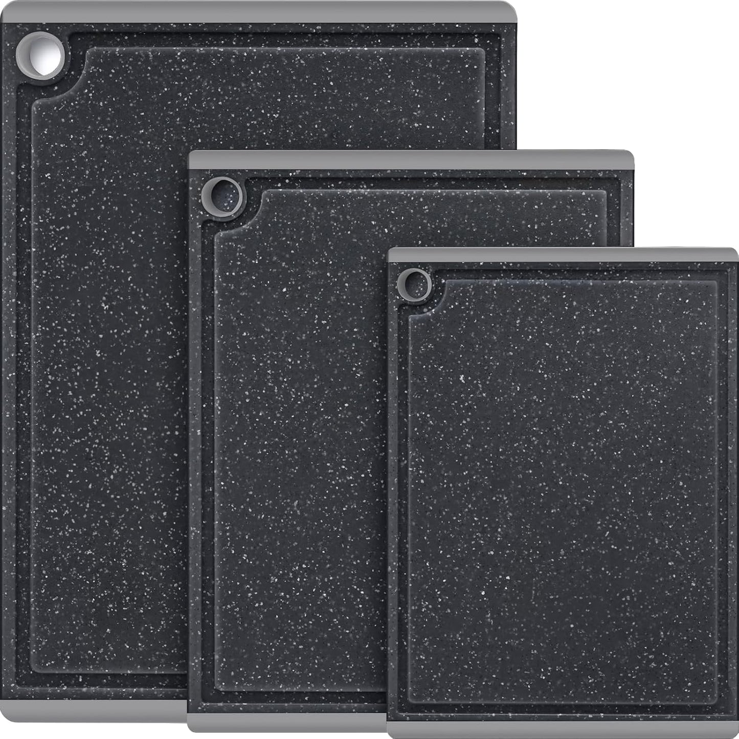 Kikcoin Plastic Cutting Boards for Kitchen, 3-Piece Large Cutting Board Set Dishwasher Safe Chopping Boards with Non-slip Feet and Juice Grooves, Gray