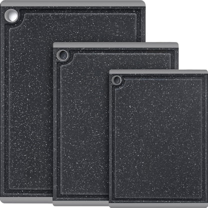 Kikcoin Plastic Cutting Boards for Kitchen, 3-Piece Large Cutting Board Set Dishwasher Safe Chopping Boards with Non-slip Feet and Juice Grooves, Gray