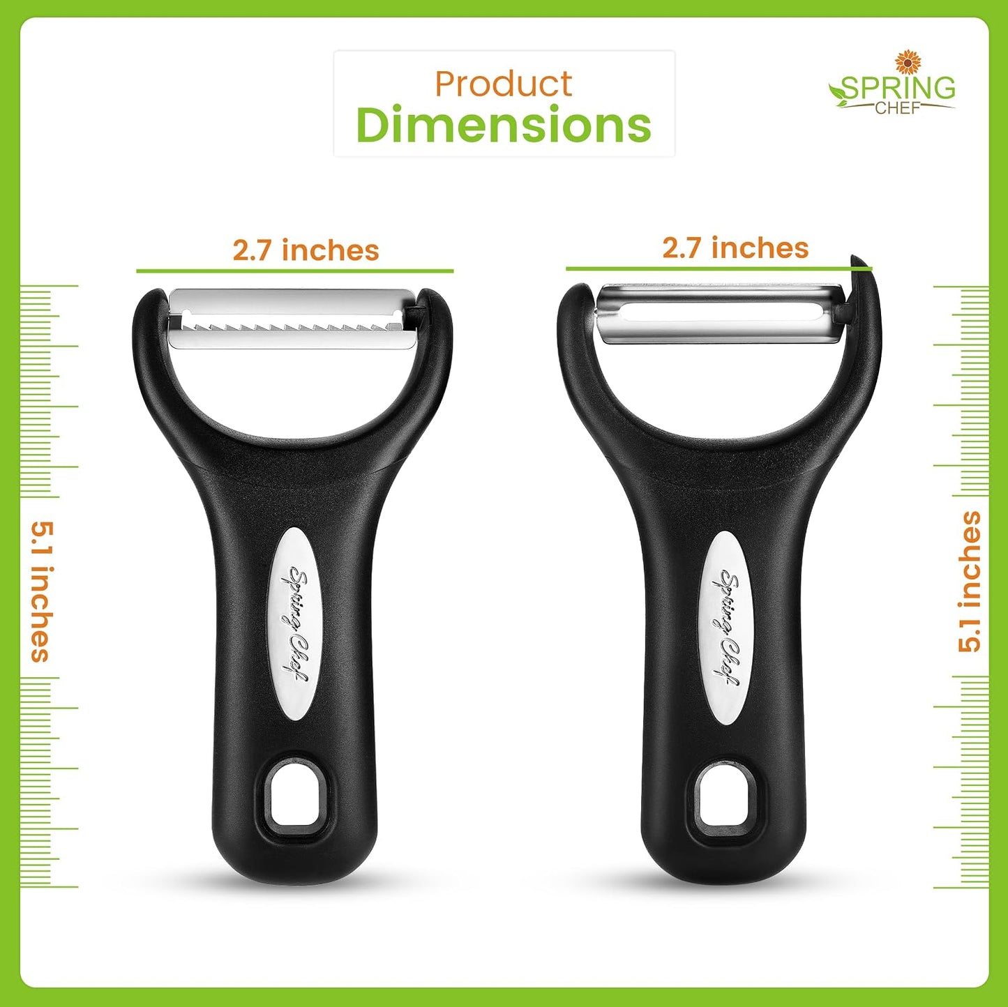 Spring Chef Swivel Potato Peeler & Julienne Vegetable Peeler w/Soft Handle