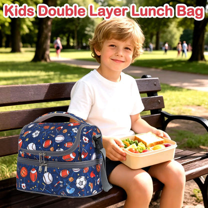 FlowFly Kids Double Decker Cooler Insulated Lunch Bag Large Tote for Boys, Girls, Men, Women, With Adjustable Strap, Unicorn