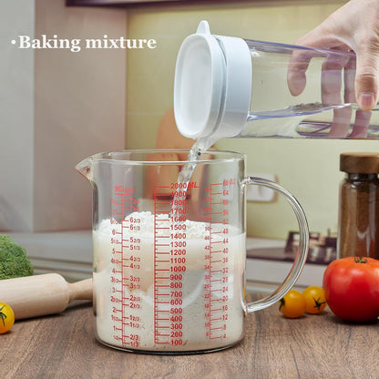 Ackers BORO3.3 Measure Glass -[Insulated handle | V-Shaped Spout]-Made of High Borosilicate Glass Measuring for Kitchen or Restaurant, Easy to Read, 60 ML (2 Oz) 丨(2 Pack)