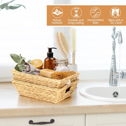 M4DECOR Set of 12 Water Hyacinth Wicker Storage Baskets for Shelves – Woven Snack Baskets for Organizing Pantry, Closet – Natural Storage Bins with Handles (12 Packs)