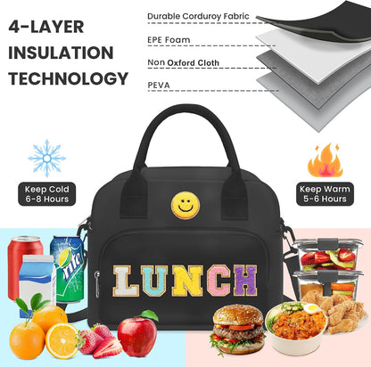 RLGPBON Insulated Lunch Bag Teen Girls, Preppy Lunch Box Large Insulated Lunch Bag Reusable Lunch Tote Bag, Preppy LunchBag for Girls School Travel Picnic