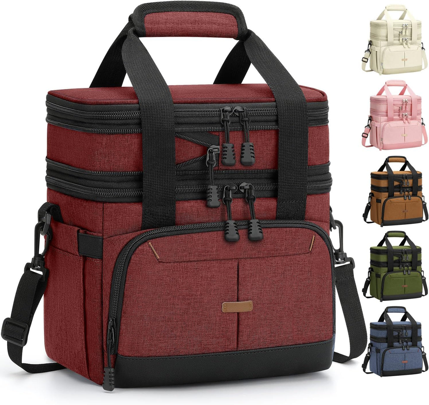 Pritent Lunch Box For Men Women Double Deck Insulated Lunch Bag For Men Woman Leakproof Expandable Cooler Bag with Adjustable Shoulder Strap for Kids Shool Work Picnic Camping(Beige,Large)