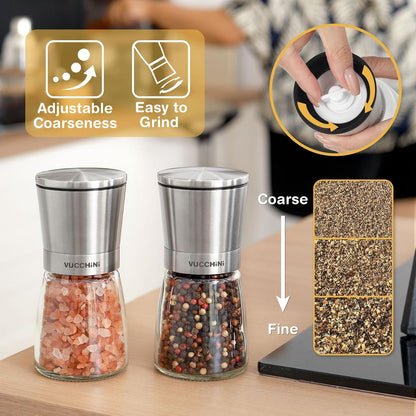 Vucchini Gold Salt and Pepper Grinder Mill Adjustable Coarseness Ceramic