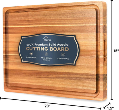 Solid Acacia Wood 20"x15" Large Cutting Board Butcher Block