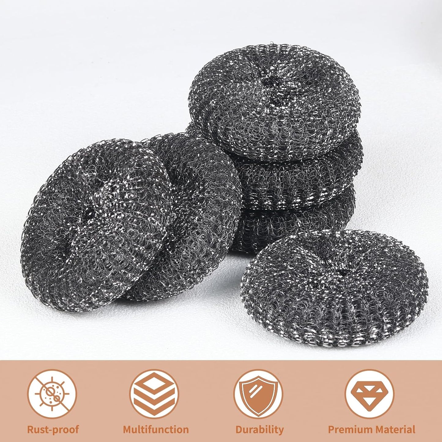 5Pcs Steel Wool Scrubber with Replacement Wire Sponge Pads Set, Stainless Steel Scrubber with Handle for Scouring Stubborn Messes from Cast Iron, Pots, Pans, Grill, Stoves, Sink(1 Scrubber+4 Pads)