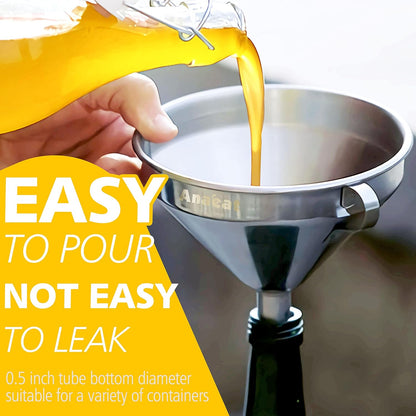 Anaeat Stainless Steel Mini Kitchen Funnel Set, Durable Metal Filling Funnels for Transferring Liquid, Dry ingredients, Cosmetic Lotion, Fluid, Spices, Powder - Food-Grade & High Heat Resistant