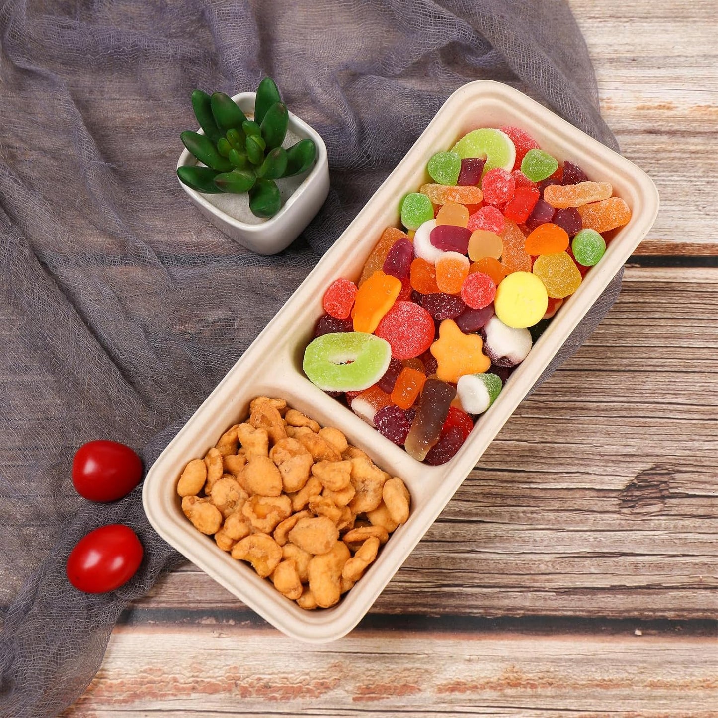 16oz disposable 3 compartments Sugarcane Fibers bowls with lid take away food containers Meal Prep Bowls 25 Pack