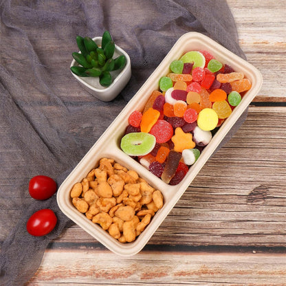 16oz disposable 3 compartments Sugarcane Fibers bowls with lid take away food containers Meal Prep Bowls 25 Pack