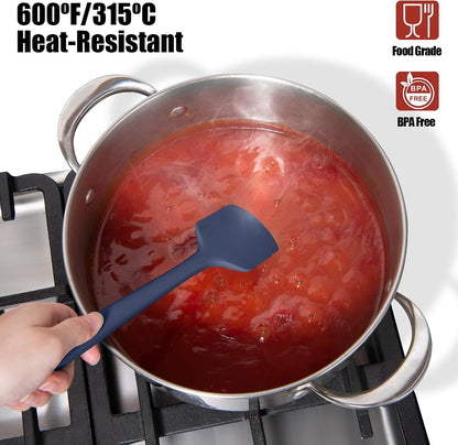 2-Piece Silicone Scraper & Spoon Spatulas: Doosu 600°F Heat Resistant Food Grade BPA Free Rubber Baking Flat Spatula Kitchen Cooking Spoonula for Mixing Scraping Folding Stirring Serving (Aqua Sky)