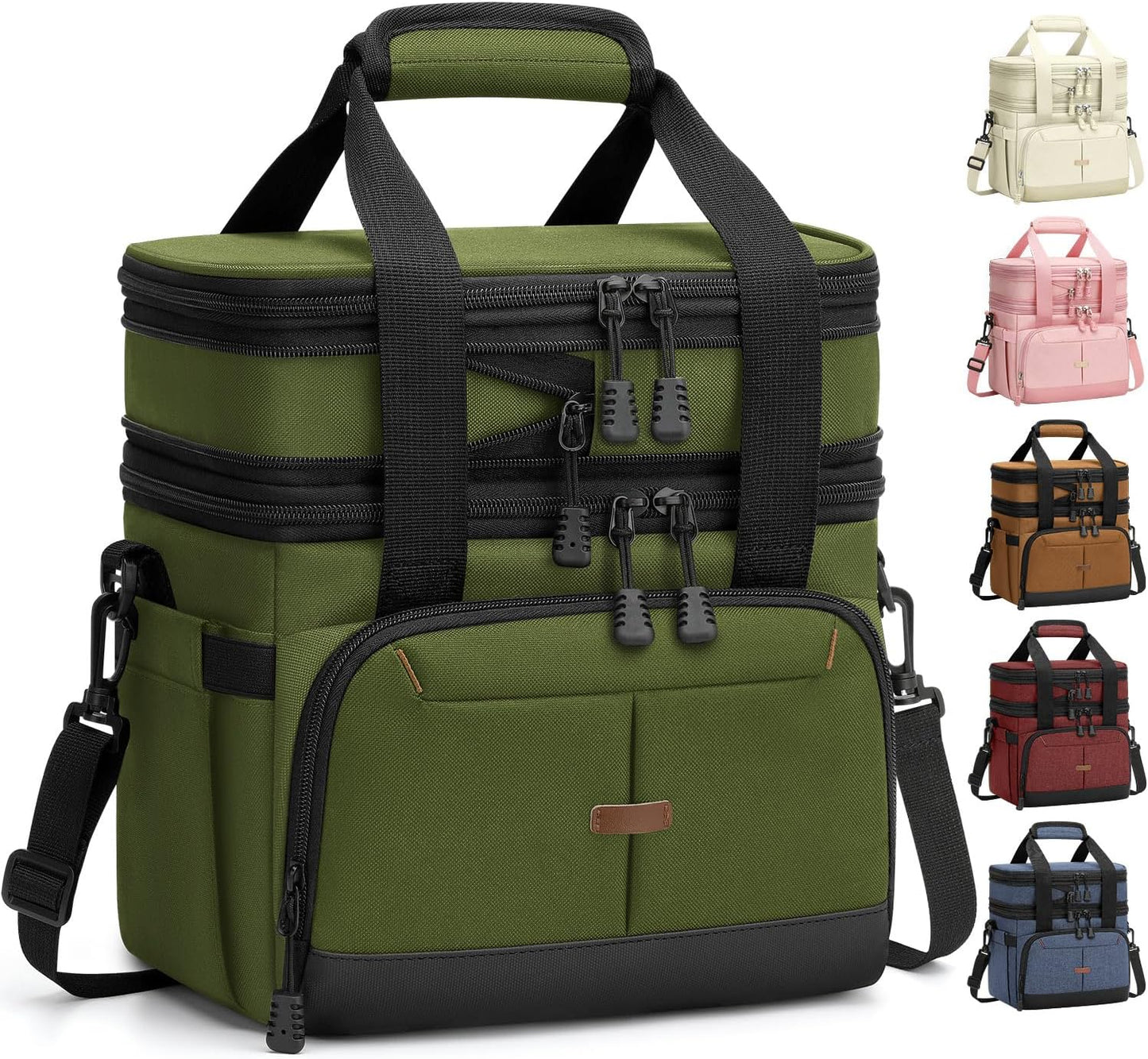 Pritent Lunch Box For Men Women Double Deck Insulated Lunch Bag For Men Woman Leakproof Expandable Cooler Bag with Adjustable Shoulder Strap for Kids Shool Work Picnic Camping(Beige,Large)