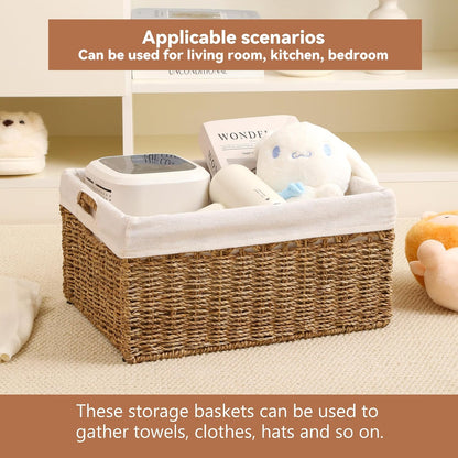 Wicker Storage Basket, Baskets for Organizing, Storage Basket with Built-in Handles, Water Hyacinth Shelves，Wicker Storage Baskets for Shelves, Water Hyacinth Storage Baskets (nature, 4-Pack)
