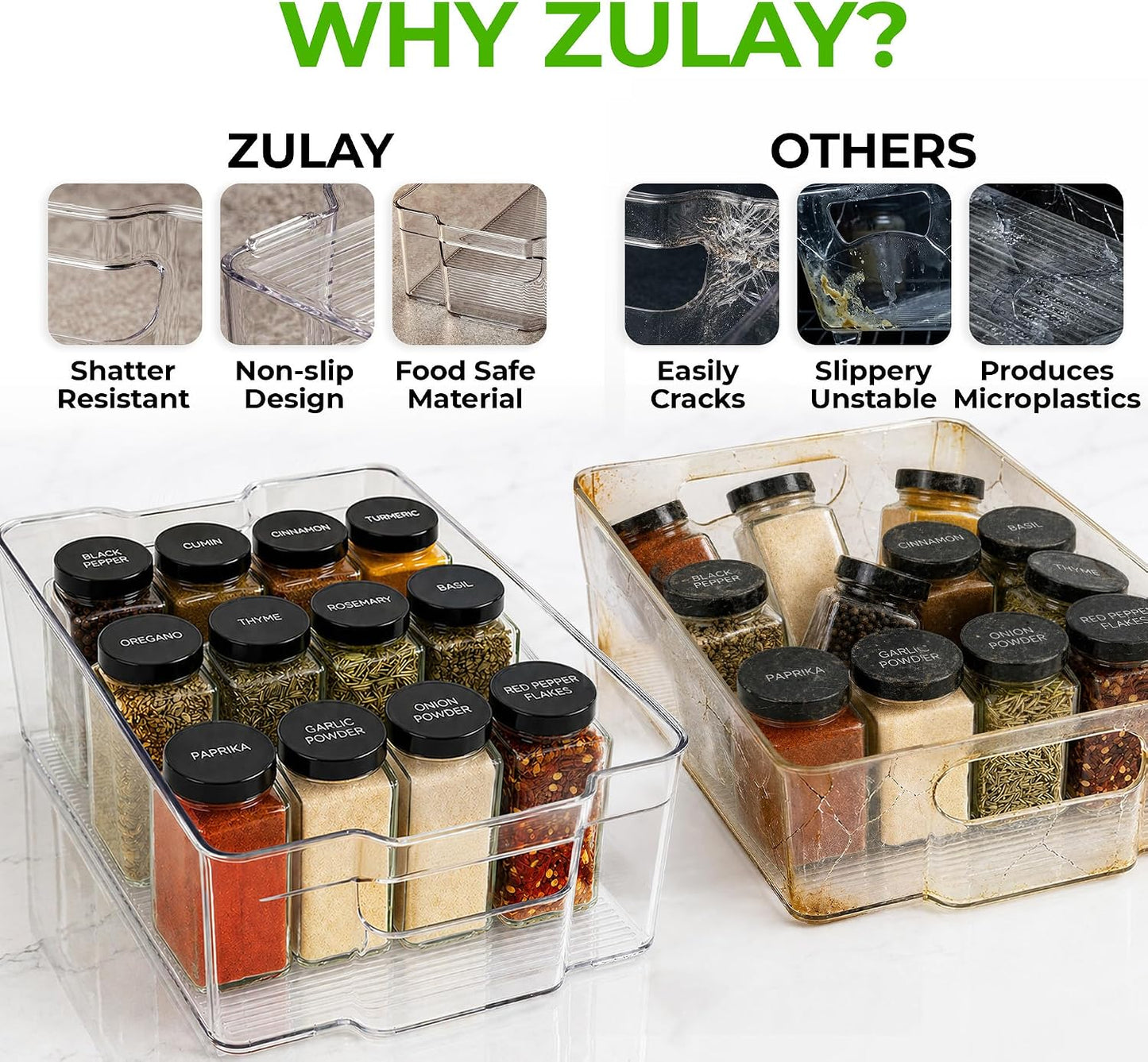 Zulay Kitchen 4 Pack Refrigerator Organizer Bins – Large Clear Fridge Storage Containers with Built-In Handles & Non-Slip Feet - Ideal Fridge Organizers, Kitchen Cabinets, Pantry Organization