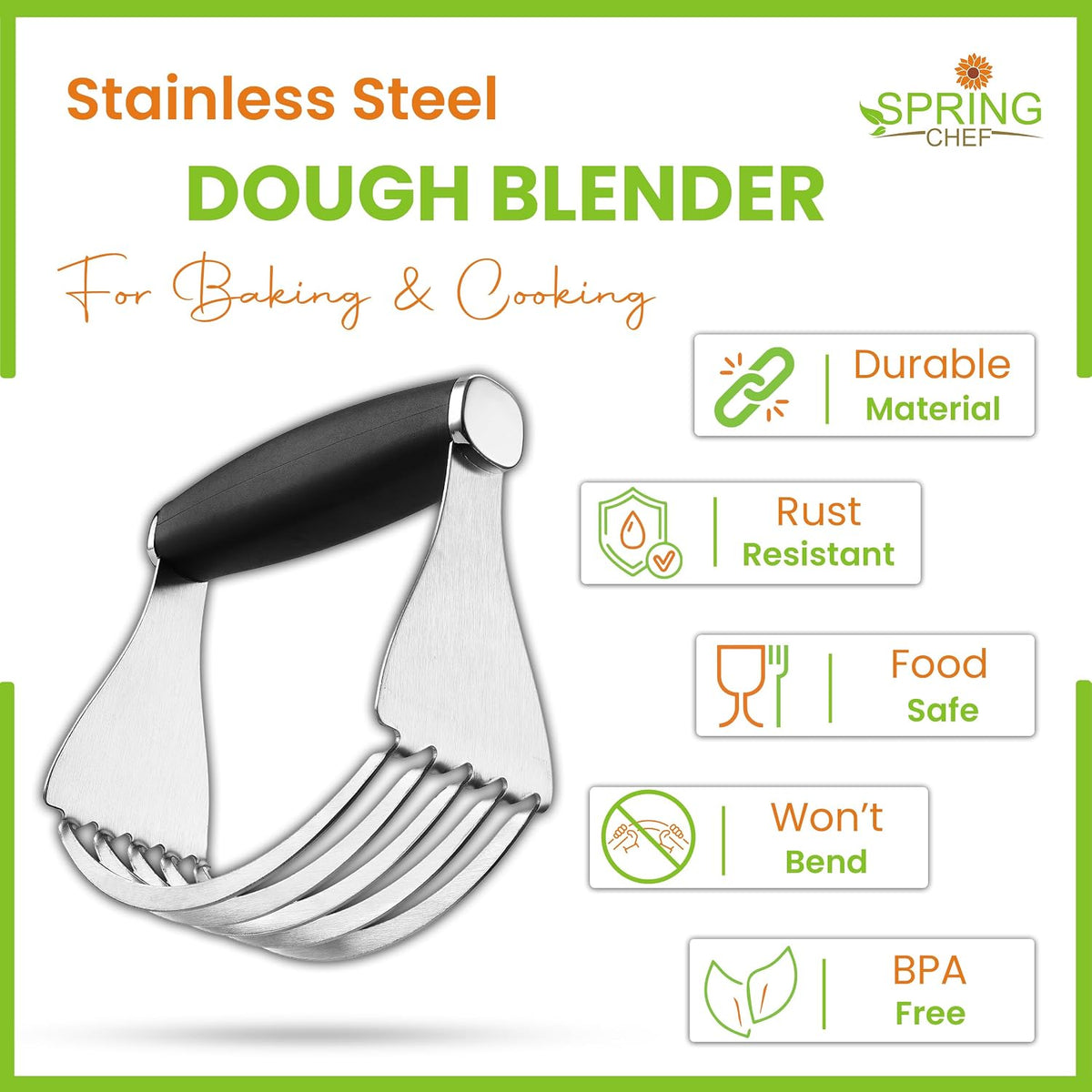 Spring Chef XL Pastry Blender, Durable Dough Blender For Baking - Black