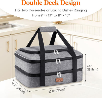 Lifewit Double Decker Casserole Carrier for Hot and Cold Food, Insulated Casserole Dish Carrier Carrying Case with Tool Room, Thermal Bag for Potluck Parties Cookouts Fits 9"×13" Baking Dish, Black