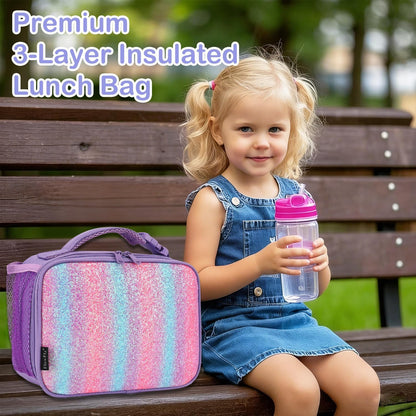 FlowFly Kids Lunch box Insulated Soft Bag Mini Cooler Back to School Thermal Meal Tote Kit for Girls, Boys, Black