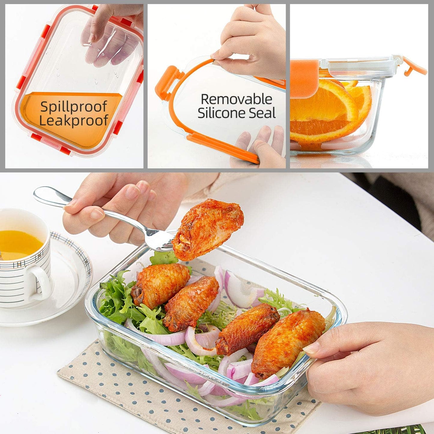 C CREST [10 Pack] Glass Meal Prep Containers, Food Storage Containers with Lids Airtight, Glass Lunch Boxes, Microwave, Oven, Freezer and Dishwasher Safe