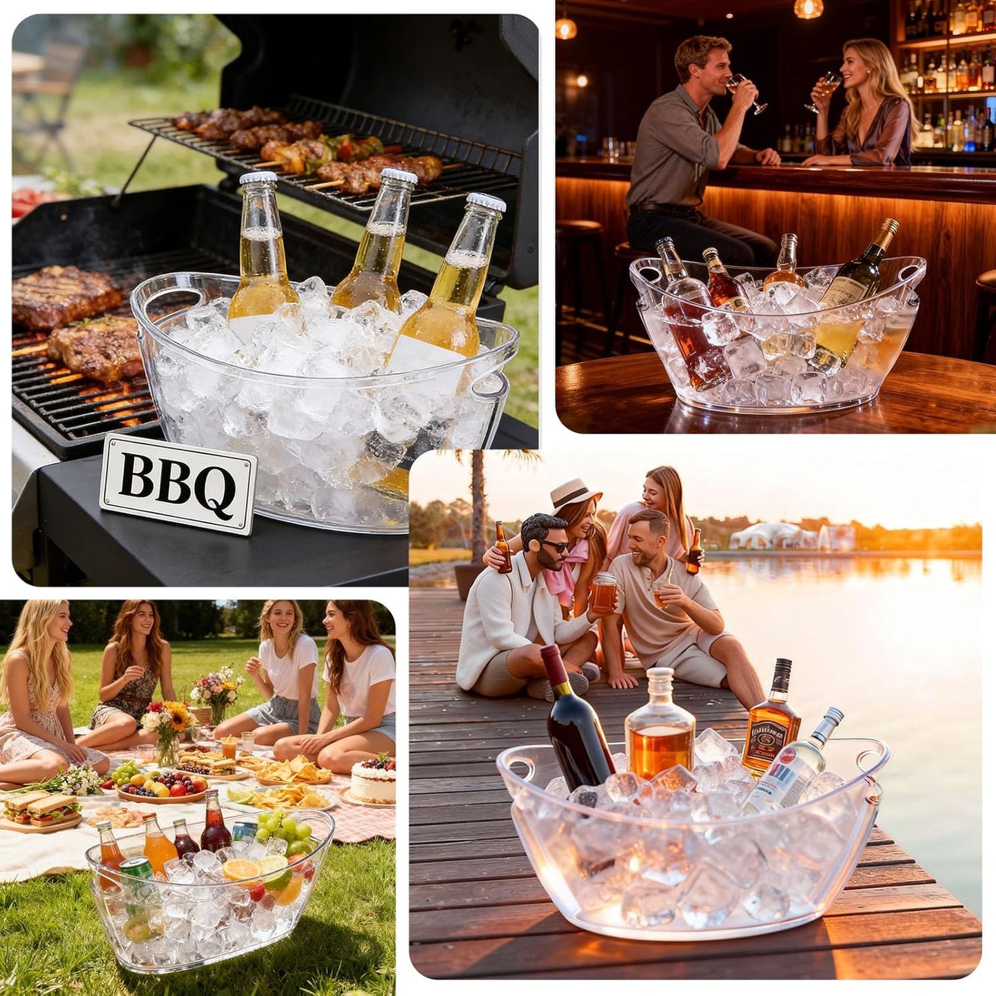 Ice Bucket 2 Pcs, Clear Acrylic Ice Buckets for Parties, Plastic Beverage Tub & Champagne Bucket for Mimosa Bar Supplies, 5.5L Buckets Tub for Drinks Beer Cocktails Sparkling Wine, 17 * 7.8 inch