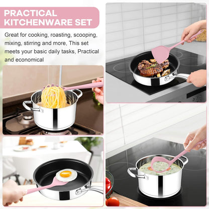 TeamFar Silicone Cooking Utensils Set, 8 PCS Kitchen Utensils Set, 446°F Heat Resistant, Turner, Spatula, Spoon, Whisk, Kitchen Cooking Gadgets Tools for Nonstick Cookware, Dishwasher Safe-Khaki