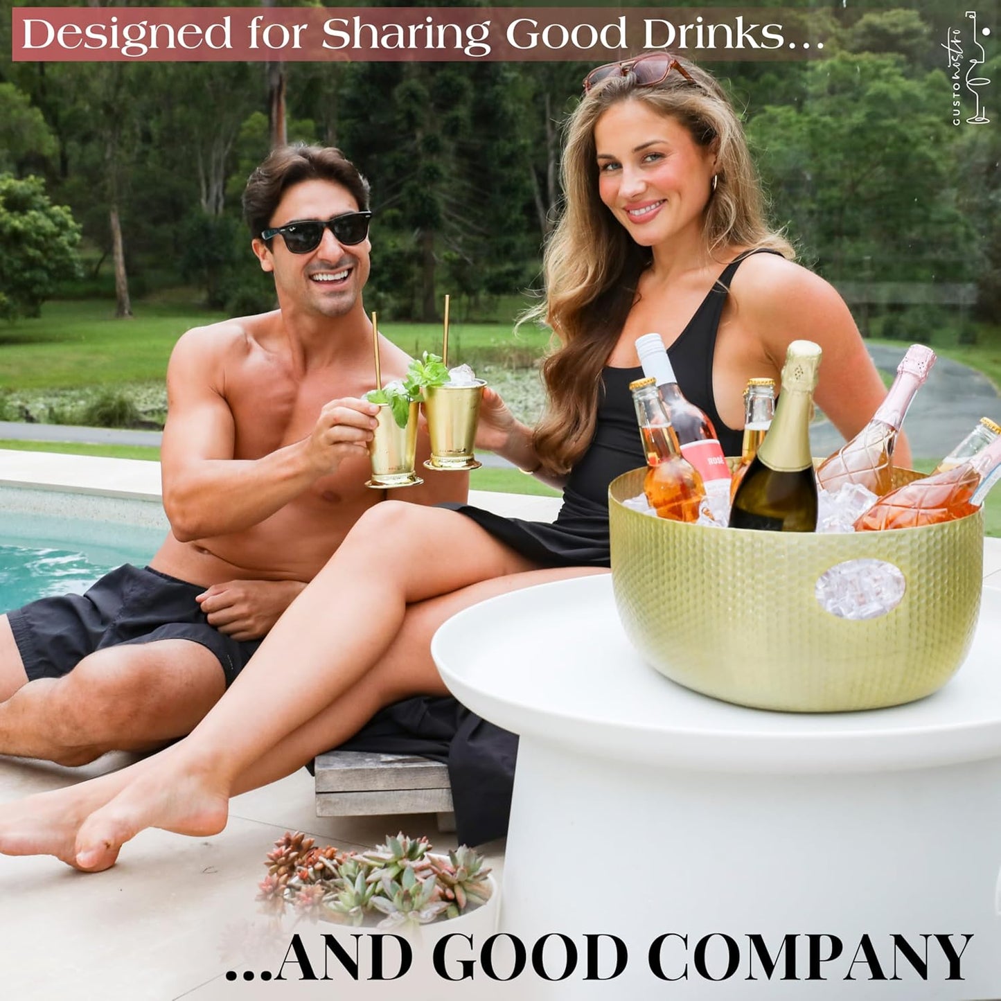 Gusto Nostro Large Beverage Tub for Parties - Metal Tub for Wine Bottles,Champagne,Beers - High Capacity Ice Bucket for Drinks - Extra Large Ice Buckets for Parties (22 qt) Outdoor Party Drink Bucket