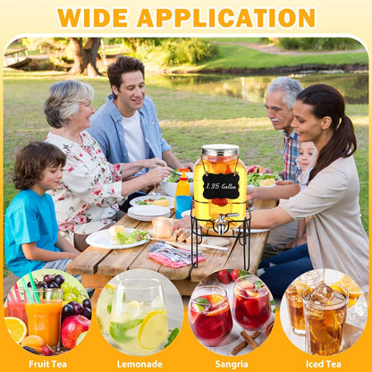 Drink Dispenser 1.35 Gallon Glass Beverage Dispenser with Stand & Stainless Steel Spigot, Drink Dispensers for Parties with Fruit Infuser for Lemonade, Iced Tea, Juice, Laundry Detergent