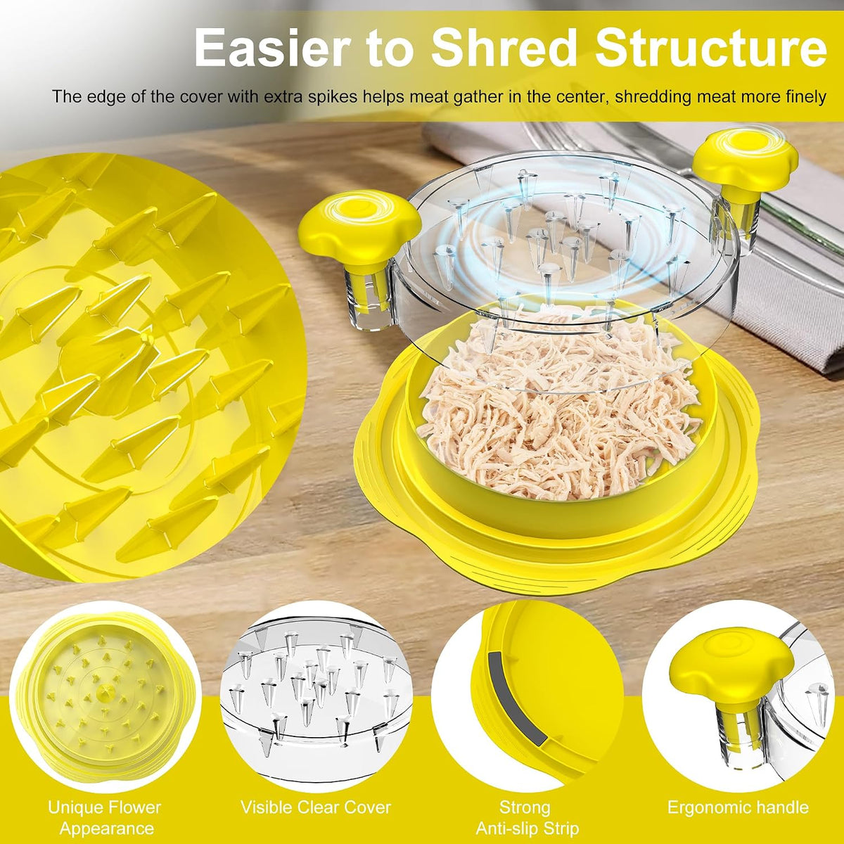 Chicken Shredder Tool Twist Large Meat Shredder with Brush&Fork, Black