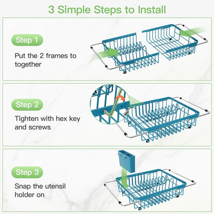 JASIWAY Dish Drying Rack in Sink, Dish Drainer with Cup and Utensil Holder