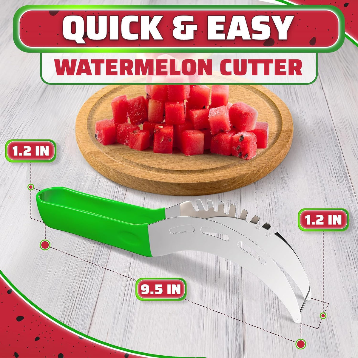 Watermelon Slicer Cutter Tool, Stainless Steel, Easy Grip, Durable