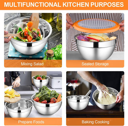 LIANYU Stainless Steel Mixing Bowls Sets of 6, Large 7, 3.5, 2.5, 2, 1.5, 1QT Size with Transparent Airtight Lids, Metal Nesting Serving Bowl Sets for Home Kitchen, Dishwasher & Freezer Safe, Black