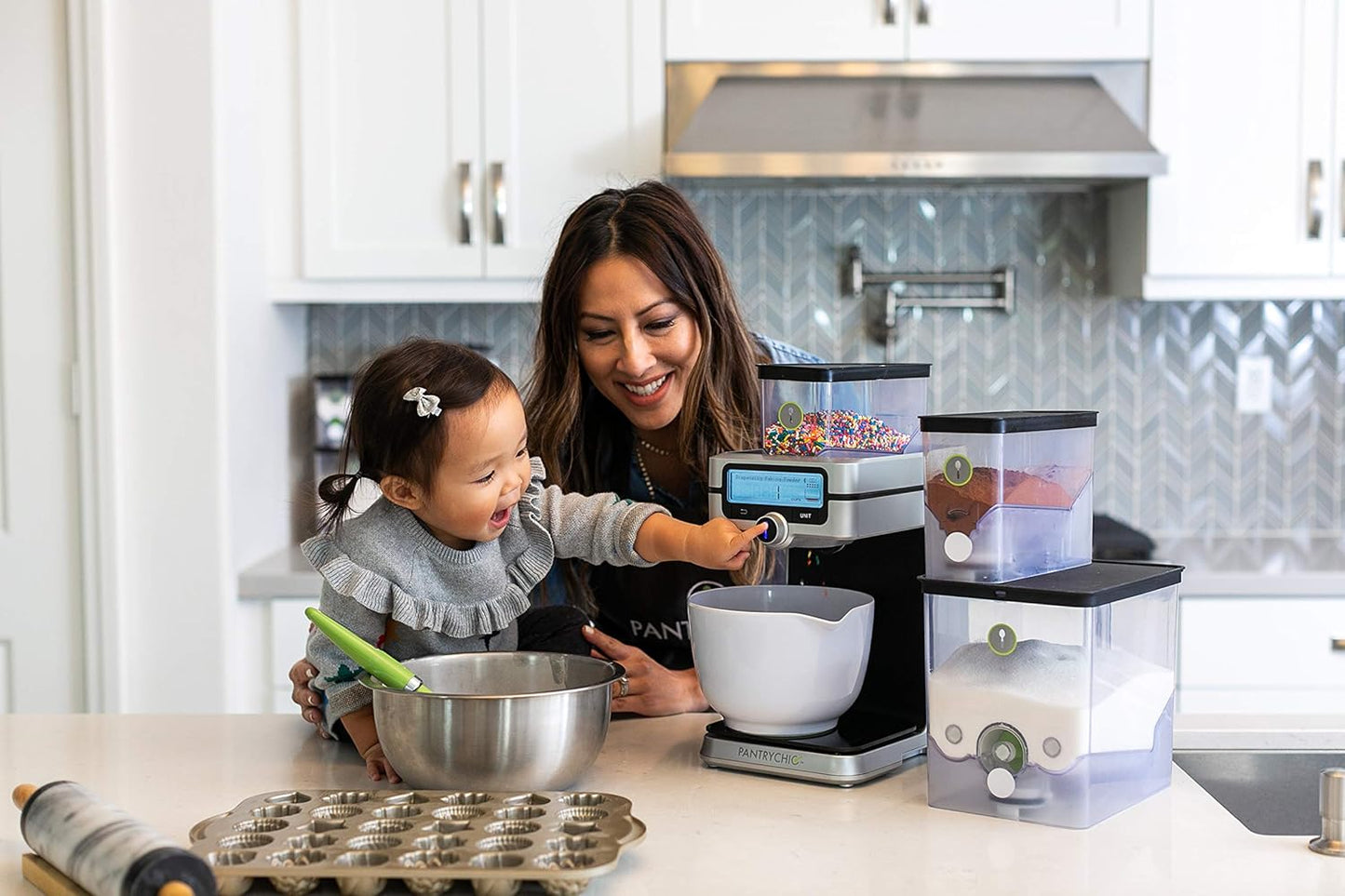 PantryChic Smart Storage System - Starter Kit - Automatically Measures & Dispenses from Storage Containers with Digital Scale Accuracy - Kitchen & Pantry Organization & Storage