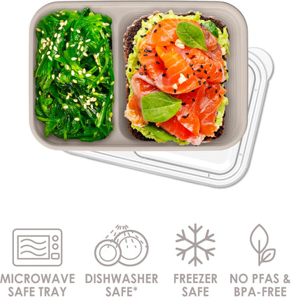 Bentgo Prep - 2-Compartment Snack Containers with Lids - Reusable, Microwaveable, Durable, PFAS & BPA-Free, Freezer, & Dishwasher-Safe Meal Prep Food Storage - 10 Trays & 10 Lids (Basil Glitter)