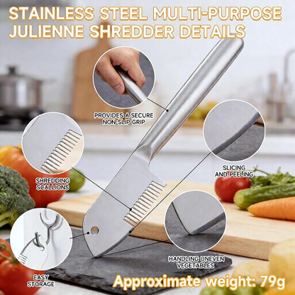 Stainless Steel Multi-Purpose Julienne Knife, 2-in-1 Green Onion Cutter&Vegetable Slicer, Precision Julienne Blade for Scallion Shredder, Ergonomic Kitchen Shredder Tool with Hanging Hole (2)