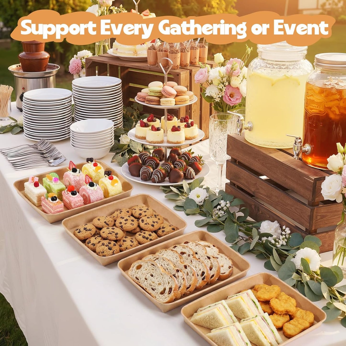 30 Pack Catering Trays with Clear Lids 10.3" x 7.3" Serving Trays Kraft Paper Charcuterie Boxes Party Platters Take Out Food Containers for Snacks Fruit Cookies Dessert Sandwiches