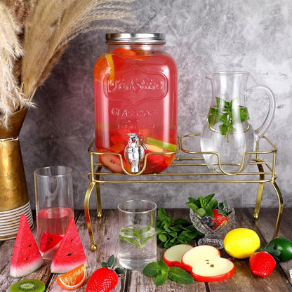 Blulu 2 Gallon Metal Drink Dispenser for Parties Black Beverage Dispenser with 2 Compartments Stand Large Water Drink Dispensers Only for Glass Jar Bottles, Ideal for Lemonade Party Drinks