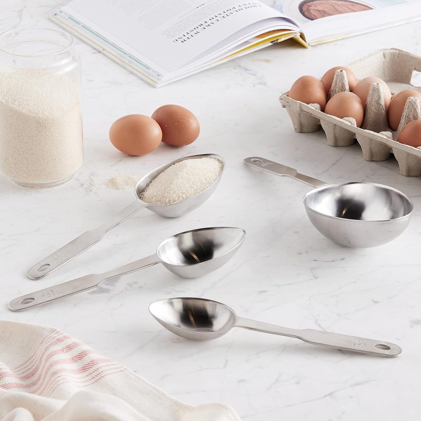 Norpro Stainless Steel 4 Pc Measuring Cup Scoop Shaped Set Metric Equivalents, Silver, 10.5 x 3.5 x 2 inches
