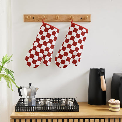 Ohocut Navy Blue Checkered Oven Mitts Heat Resistant, Vintage Retro Checkerboard Cute Oven Mitts, Non-Slip Silicone Kitchen Oven Gloves, 2-Pack Set, 7''x13''