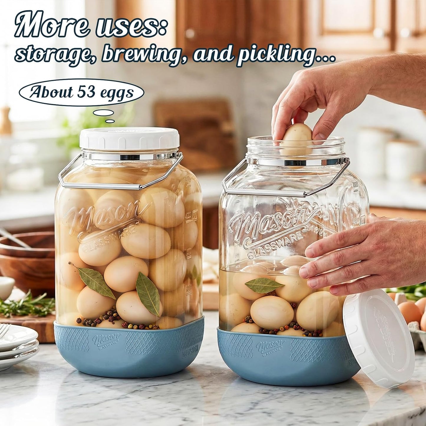 2 Pack 1.5 Gallon Large Glass Jar with Airtight Lid, Wide Mouth Glass Flour Sugar Storage Containers with Scale Marks for Pantry Organizers, Glass Canisters with Heavy-duty Handles & Non-slip Bases
